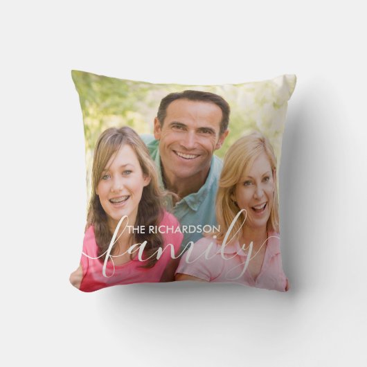 ファミリパーソナライズされたホワイトスクリプトオーバーレイ2写真 クッション (正面)