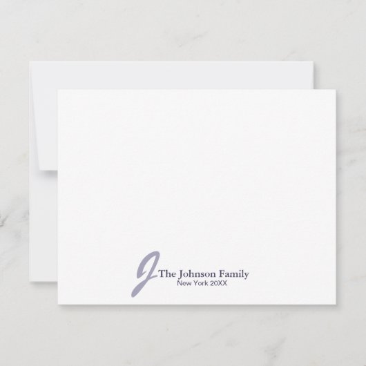 ファミリパーソナライズされたモノグラム名スクリプエレガントト ノートカード (正面)