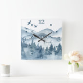 ファミリパーソナライズされたーネームウッドランドキャビン スクエア壁時計 (ホーム)