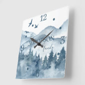 ファミリパーソナライズされたーネームウッドランドキャビン スクエア壁時計 (傾斜)
