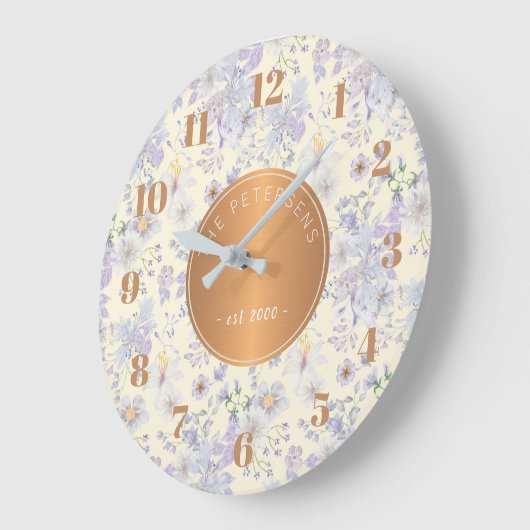 ファミリパーソナライズされたーネームパステルフローラカッパー ラージ壁時計 (傾斜)