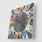 ファミリパーソナライズされたーフォトコラージュグレーウッド スクエア壁時計 (傾斜)