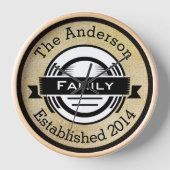 ファミリパーソナライズされたー名レトロロゴスタイル 壁時計 (正面)