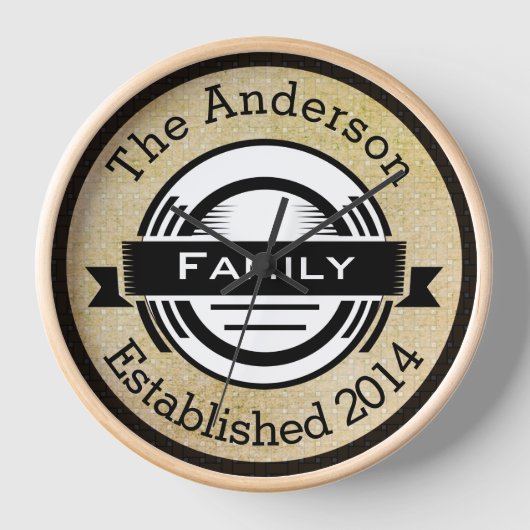 ファミリパーソナライズされたー名レトロロゴスタイル 壁時計 (正面)