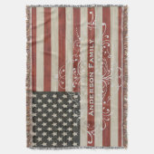 ファミリパーソナライズされた名アメリカ国旗の木目テクスチャ スローブランケット (正面縦)