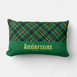 ファミリパーソナライズされた名グリーンバッファロープレイド ランバークッション