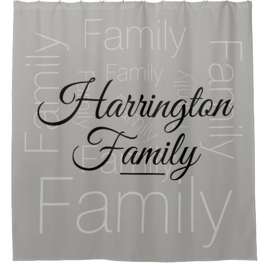 ファミリパーソナライズされた名シックグレー シャワーカーテン (正面)