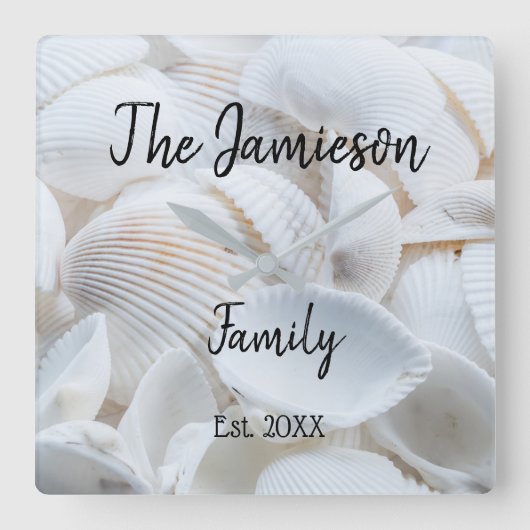 ファミリパーソナライズされた名シーシェル スクエア壁時計 (正面)