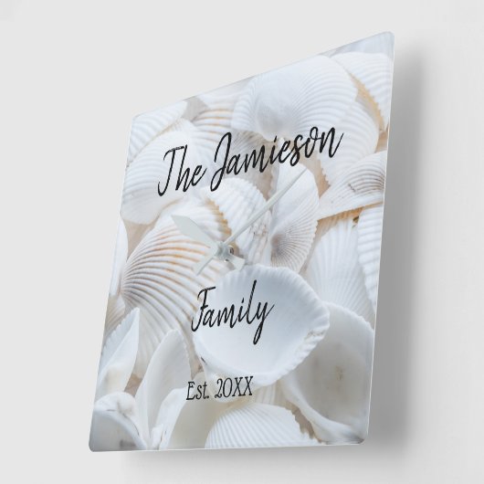 ファミリパーソナライズされた名シーシェル スクエア壁時計 (傾斜)