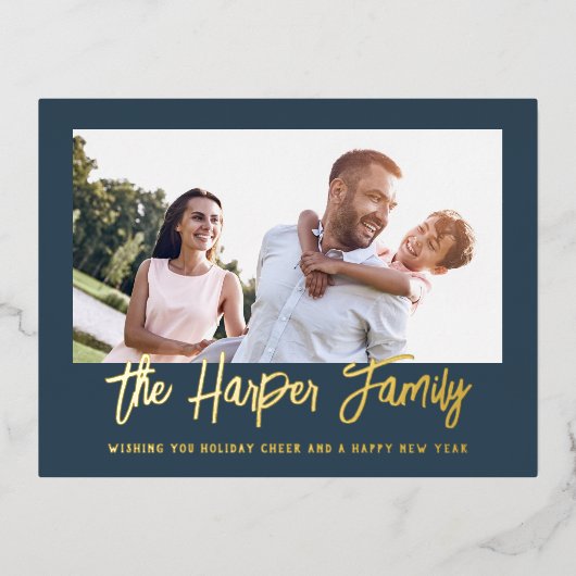 ファミリパーソナライズされた名フォトフレーム 箔シーズンポストカード (正面)