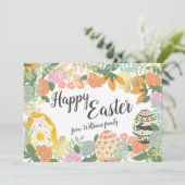 ファミリパーソナライズされた名フローラ卵ハッピーイースター シーズンカード (スタンド正面)