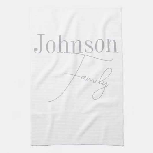ファミリパーソナライズされた名モダンミニマル キッチンタオル (縦)