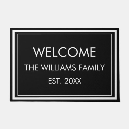 ファミリパーソナライズされた名モノグラム白黒 ドアマット (正面)