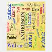 ファミリパーソナライズされた🏡💖名前ワードクラウドイエロー フリースブランケット (正面)