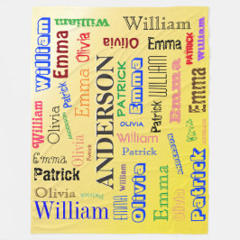 ファミリパーソナライズされた🏡💖名前ワードクラウドイエロー フリースブランケット