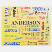 ファミリパーソナライズされた🏡💖名前ワードクラウドイエロー フリースブランケット (正面(横))