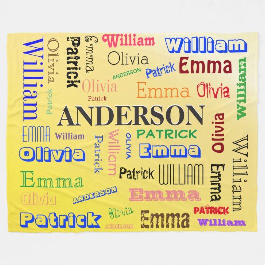 ファミリパーソナライズされた🏡💖名前ワードクラウドイエロー フリースブランケット (正面(横))