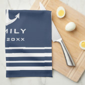 ファミリパーソナライズされた名航海の(青と白) キッチンタオル (四つ折り)
