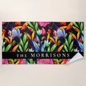 ファミリパーソナライズされた名花のパターン背景 ビーチタオル (正面)