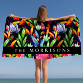 ファミリパーソナライズされた名花のパターン背景 ビーチタオル