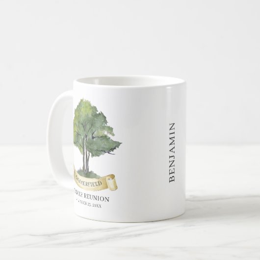 ファミリパーソナライズされた懇親会ツリーリボン名 コーヒーマグカップ (正面左)