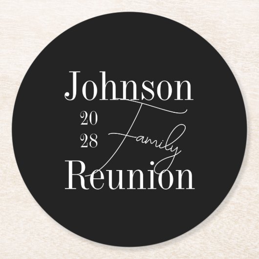 ファミリパーソナライズされた懇親会白黒パーティー ラウンドペーパーコースター (正面)