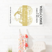 ファミリパーソナライズされた懇親会金ゴールドハートツリーホワイト 横断幕 (インサイチュ)