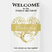 ファミリパーソナライズされた懇親会金ゴールドハートツリーホワイト 横断幕 (縦)