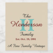 ファミリパーソナライズされた確立 – 名前とイニシャル- ワインラベル (シングルラベル)