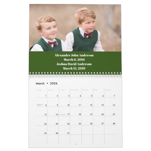 ファミリパーソナライズされた誕生日カレンダー カレンダー (3月 2026)