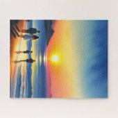 ファミリビーチサンセットウォーターカラー ジグソーパズル (横)