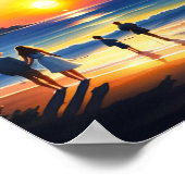 ファミリビーチサンセットウォーターカラー ポスター (角)