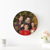 ファミリフォト金ゴールドグラデーションのローマ数字 ラージ壁時計 (ホーム)