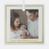 ファミリモダンポートレートベビーの初めてのクリスマス ガラスオーナメント (正面)