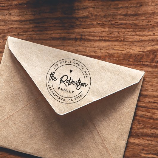 ファミリモダン名ハート差出人住所ラウンドロゴ セルフインキングスタンプ