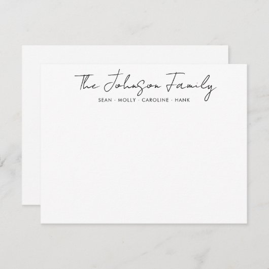 ファミリモダン名ブラックスクリプトフォント書道 ノートカード (正面/裏面)