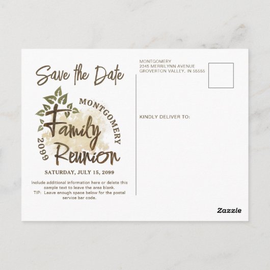 ファミリモダン懇親会ツリー日付ポストカードの保存 ポストカード (裏面)