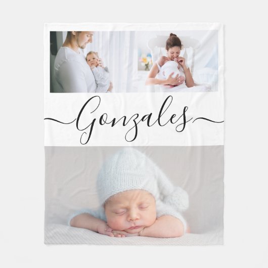 ファミリモダンlastnameスクリプトのパーソナライズされた写真 フリースブランケット (正面)