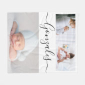 ファミリモダンlastnameスクリプトのパーソナライズされた写真 フリースブランケット (正面(横))