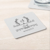 ファミリモノグラムのパーソナライズされた名スクリプ葉トの スクエアペーパーコースター (アングル)