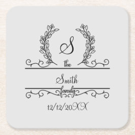 ファミリモノグラムのパーソナライズされた名スクリプ葉トの スクエアペーパーコースター