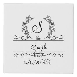 ファミリモノグラムのパーソナライズされた名スクリプ葉トの フェイクキャンバスプリント