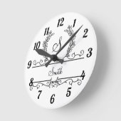 ファミリモノグラムのパーソナライズされた名スクリプ葉トの ラウンド壁時計 (傾斜)