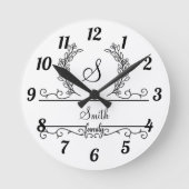 ファミリモノグラムのパーソナライズされた名スクリプ葉トの ラウンド壁時計 (正面)