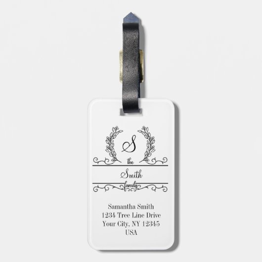 ファミリモノグラムのパーソナライズされた名スクリプ葉トの ラゲッジタグ (裏面縦)