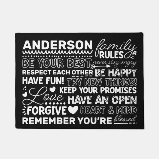 ファミリルパーソナライズされたール名前向き黒 ドアマット (正面)