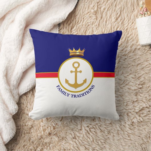 ファミリーいかり&クラウンオンネイビーブルー&ホワイト クッション (ブランケット)