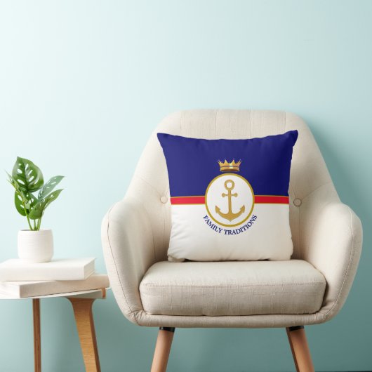 ファミリーいかり&クラウンオンネイビーブルー&ホワイト クッション (椅子)