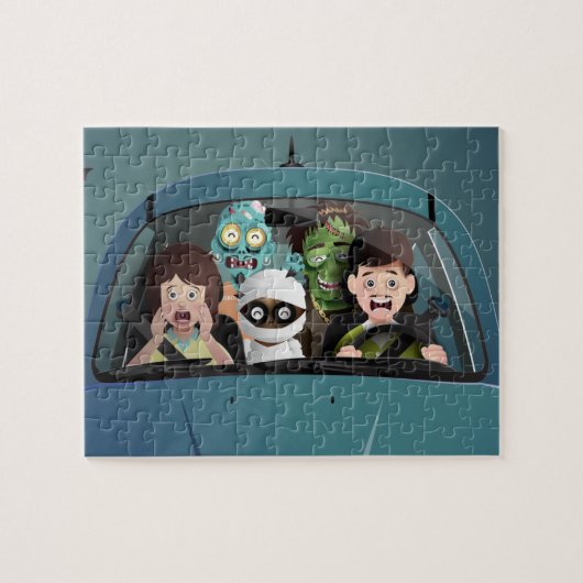 ファミリーおもしろいバケーションハロウィーン悪夢 ジグソーパズル (横)