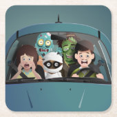 ファミリーおもしろいバケーションハロウィーン悪夢 スクエアペーパーコースター (正面)